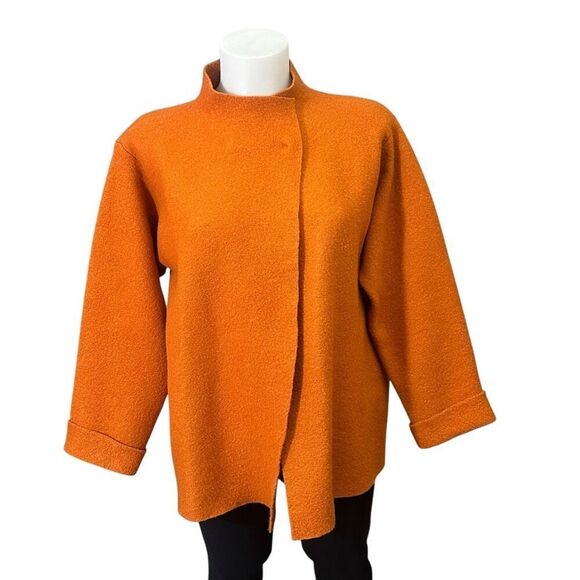 Eileen Fisher Orange Boiled‎ Wool Coat Jacket sz Small Petite - Picture 1 of 9